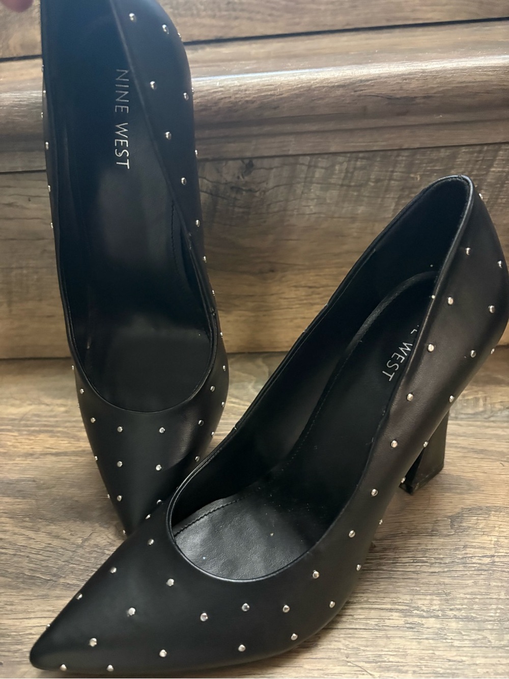 Nine West Black Pointed-Toe Studded Pumps